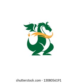 Green stylized vector illustrations of dragons silhouettes logo in the form of a dragon on a white background. Vector illustration EPS.8 EPS.10