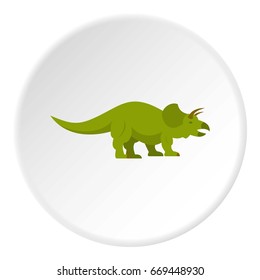 Green styracosaurus dinosaur icon in flat circle isolated on white background vector illustration for web