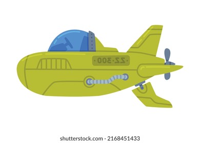 Green Submarine Watercraft Swimming Underwater Vector Illustration