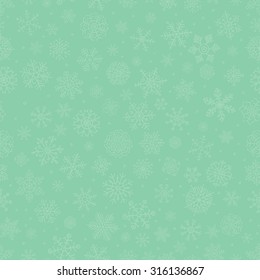 Green Subtle Winter Snow Flakes Doodles Seamless Background Pattern. Artistic Hand Sketched Vector Illustration. Pattern Swatch