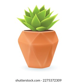 Plantas suculentas verdes en la ilustración 3D de la floración beige. Dibujo de plantas exóticas o tropicales en maceta para el hogar u oficina en estilo 3D sobre fondo blanco. Naturaleza, plantas domésticas, decoración, concepto botánico