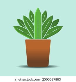 A green succulent plant in a brown pot. The soft teal background makes the green plant look calm and appealing. Great for interior decor, botanical art, or minimalist design.