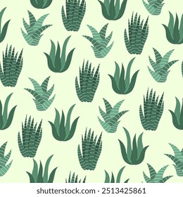 Green Succulent Seamless Pattern Vector Illustration