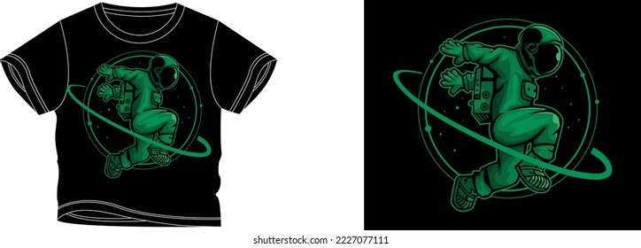 green suit space man t-shirt design background color is a black and t-shirt color is a black beautiful color and beautiful design