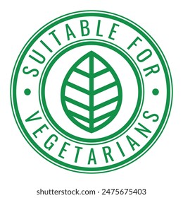 Green Suitable for Vegetarians isolated stamp, sticker, sign with Leaf icon vector illustration