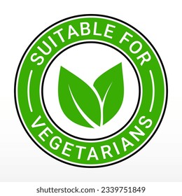 Green Suitable for Vegetarians stamp sticker with Leaves icon vector illustration