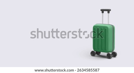 Green Suitcase On Wheels With Telescopic Handle In Minimalist 3D Style, Standing On Light Background. Perfect Symbol For Travel, Packing, Or Vacation Concepts. Clean Vector Illustration.