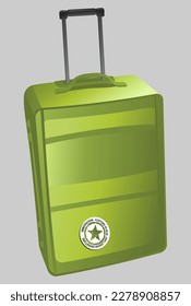 green suitcase on wheels for travel