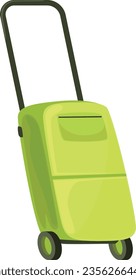 Green suitcase. Plastic wheeled bag with long handle