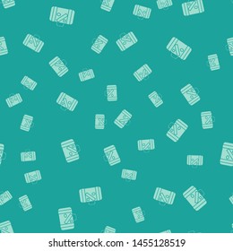 Green Suitcase for travel and stickers icon isolated seamless pattern on green background. Traveling baggage sign. Travel luggage icon.  Vector Illustration