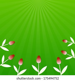 Green summer background with red tulips