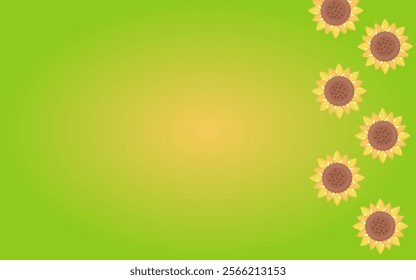 Green summer background, with sunflower pattern. Free copyspace area. Template for banner, poster, social media