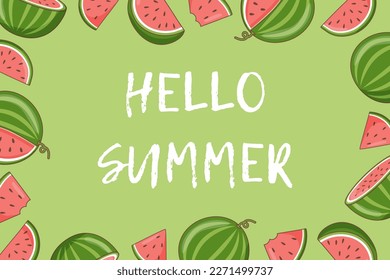Fondo de verano verde con sandías y texto 