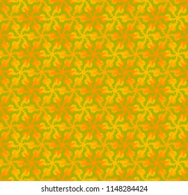 Green summer background with yellow and orange flowers. Seamless pattern.