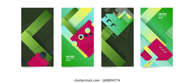 Green summer banners backgrounds set colors. Beautiful summer time cards, posters, flyers, party invitations