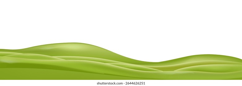 Green Summer Field Landscape Vector: Abstract 3D Realistic Cartoon Green Hills with Smooth Curves on White Background, Ideal for Nature Themes and Outdoor Concepts