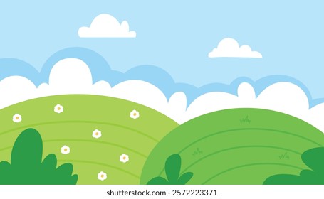 Green Summer Fields Landscape with Blue Sky