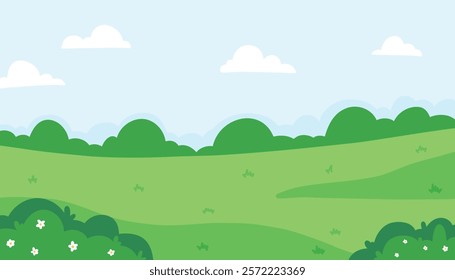 Green Summer Fields Landscape with Bright Beautiful Sky