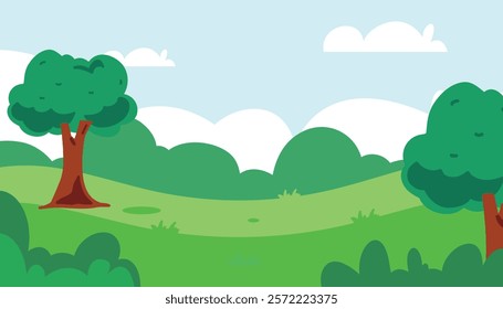 Green Summer Fields Landscape with Bright Color Blue Sky