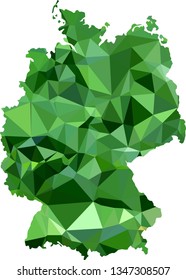 Green summer Germany Map in Low Poly Style on isolated white background. German area in Polygonal diamond style for your design.