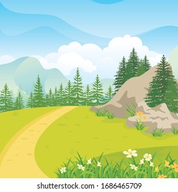 Green summer landscape vector background. beautiful spring sunny meadow