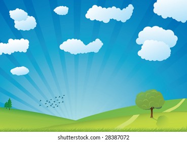 Green summer landscape vector illustration