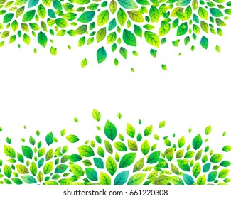 Green summer leaves vector banner background