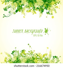 Green summer leaves - vector watercolor background