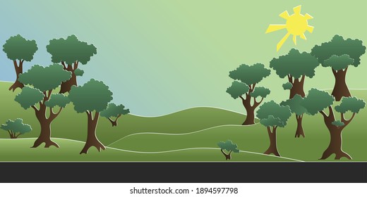 green summer paper landscape with trees. paper banner