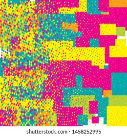 Green Summer Pop Art Square Patern with Halftone Dots Effect