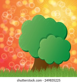 Green summer tree on a blue background.vector