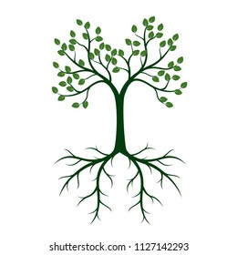 Green summer Tree with Root. Vector Illustration. Plant in garden.
