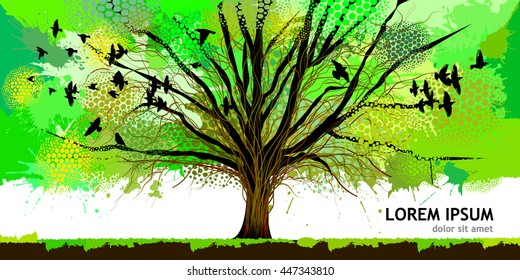 Green summer tree of the spots of paint. Vector
