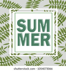 Green summer tropical background with exotic palm leaves and plants. Vector floral background.