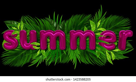 Green summer tropical background with exotic palm leaves and plants. Vector floral background.