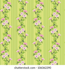 Green summer wallpaper with flowering pink bindweed