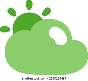 Green sun and cloud, illustration, vector on a white background.