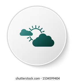 Green Sun and cloud weather icon isolated on white background. White circle button. Vector Illustration
