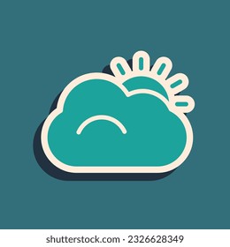 Icono de sol verde y clima de nube aislado en fondo verde. Estilo de sombra larga. Ilustración vectorial