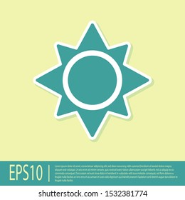 Green Sun icon isolated on yellow background.  Vector Illustration