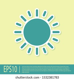 Green Sun icon isolated on yellow background.  Vector Illustration
