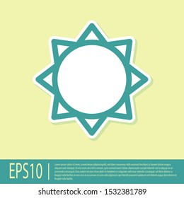 Green Sun icon isolated on yellow background.  Vector Illustration