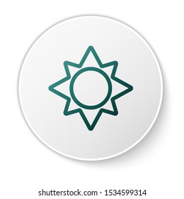 Green Sun icon isolated on white background. White circle button. Vector Illustration