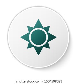 Green Sun icon isolated on white background. White circle button. Vector Illustration