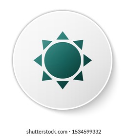 Green Sun icon isolated on white background. White circle button. Vector Illustration