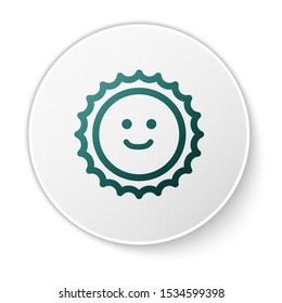 Green Sun icon isolated on white background. White circle button. Vector Illustration