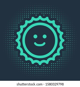 Green Sun icon isolated on blue background. Abstract circle random dots. Vector Illustration