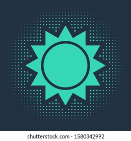 Green Sun icon isolated on blue background. Abstract circle random dots. Vector Illustration