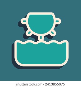 Green Sun icon isolated on green background. Long shadow style. Vector