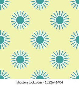 Green Sun icon isolated seamless pattern on yellow background.  Vector Illustration